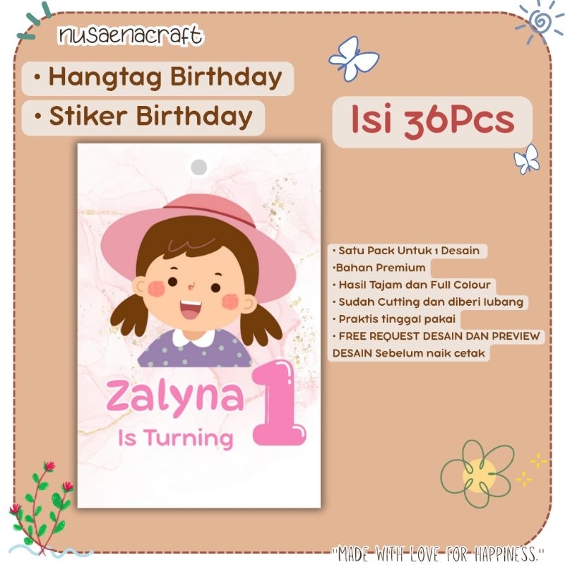 

nusaena craft - Hangtag/Stiker Birthday Ulangtahun Souvenir isi 36