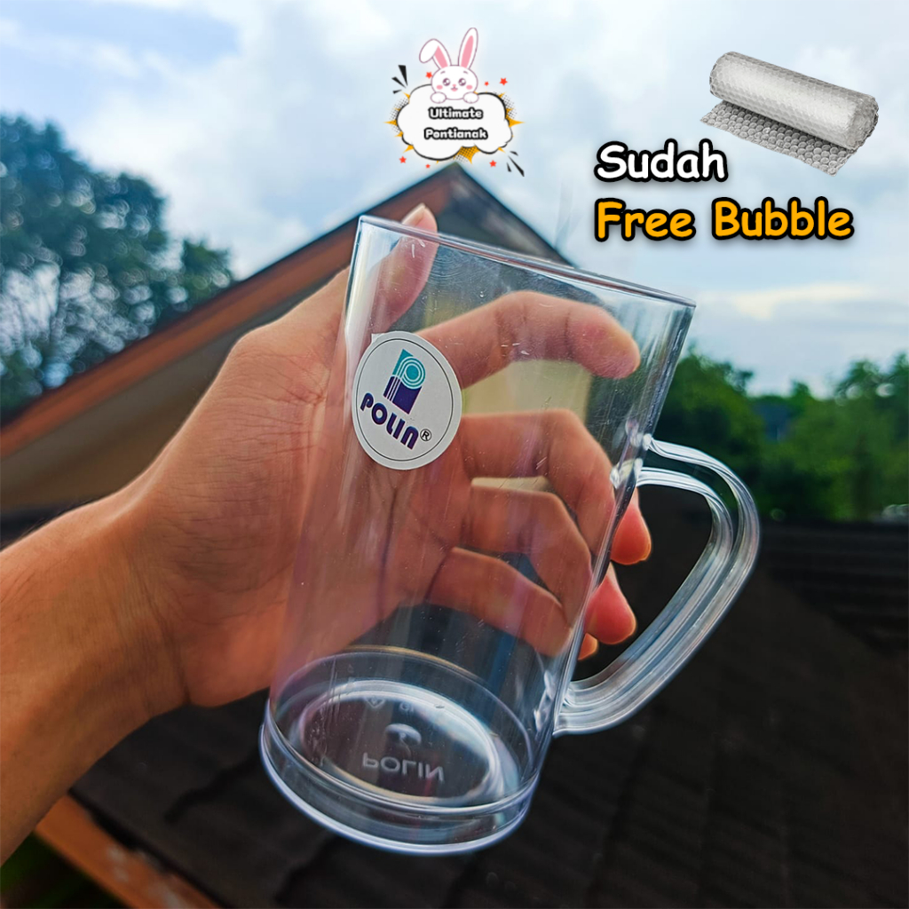 Gelas Akrilik Polin GL-122+Free Bubble | Gelas Plastik | Gelas Cafe | Gelas Aesthetic | Gelas Bening