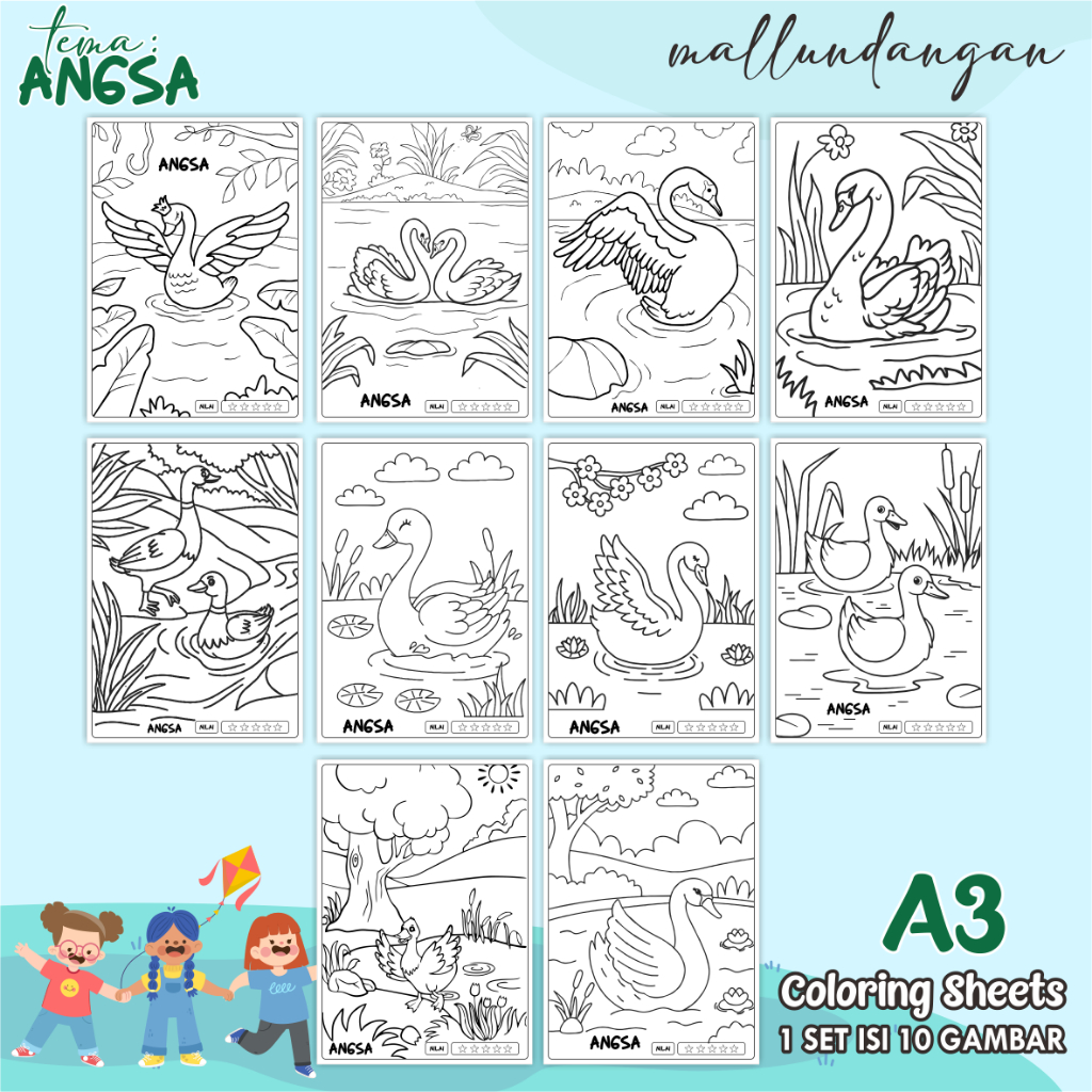 

LEMBARAN MEWARNAI ANAK A3 - TEMA ANGSA - PAPER COLORING SHEETS FOR KIDS