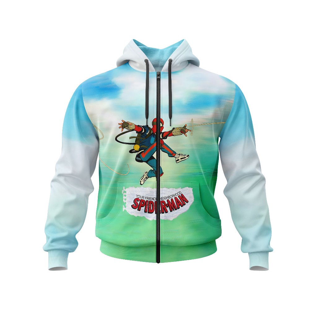 Jaket Hoodie Dewasa Pria Wanita Animasi Karakter Superhero Your Friendly Neighborhood Spider-man Ful
