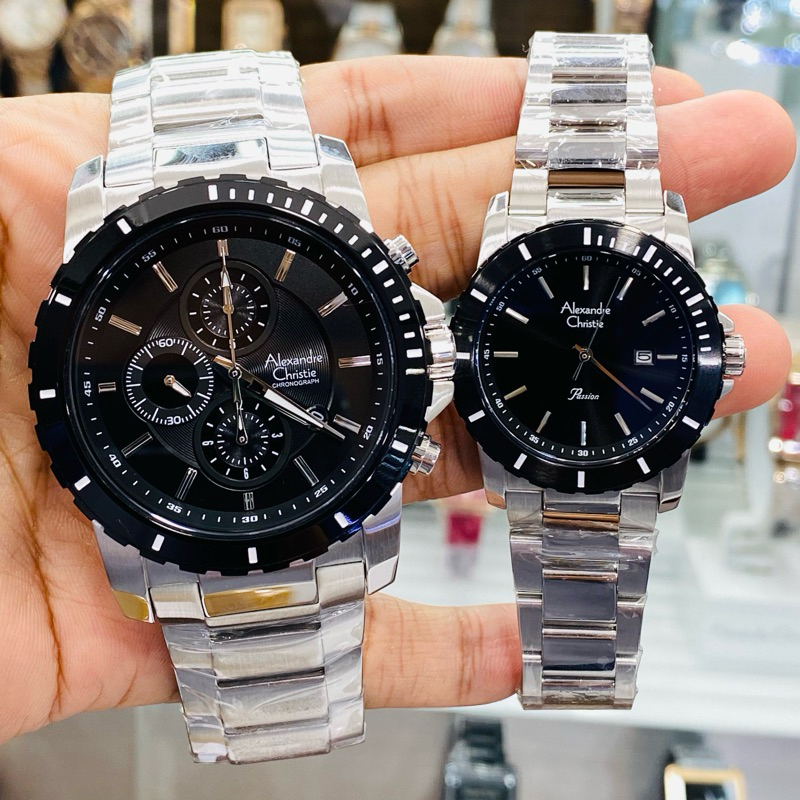 ALEXANDRE CHRISTIE AC 6141 AC6141 SILVER BLACK COUPLE ORIGINAL BERGARANSI