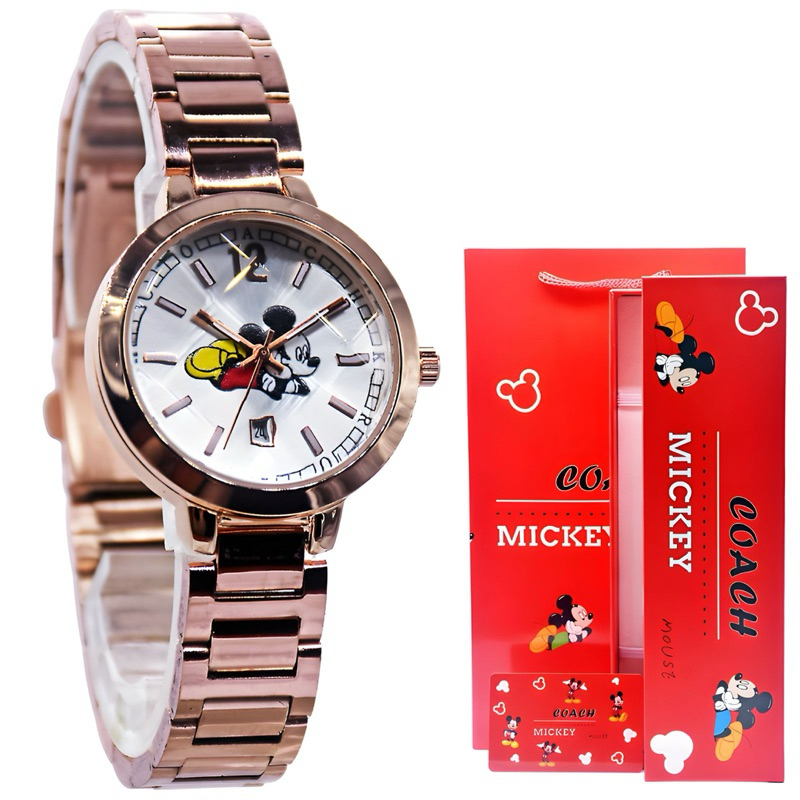 ( BISA COD ) Jam Tangan Wanita COACH Mickey Mouse Rantai Stainless Steel Tanggal Aktif Jam Tangan Fa