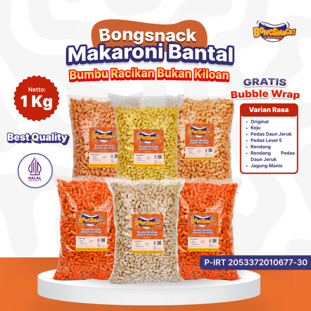 

BONGSNACK Cemilan Makaroni Bantal - Isi 1kg Makanan Varian Rasa Cemilan Murah Gratis Ongkir