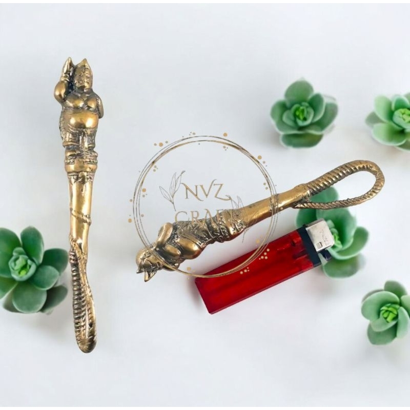 Koleksi Kerajinan Kuningan Cemeti Cambuk Motif Semar