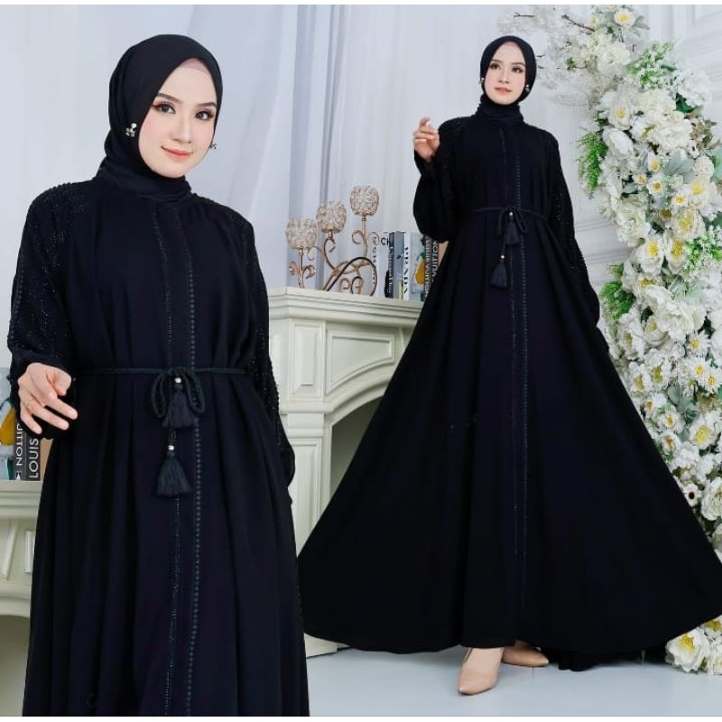 ABAYA ARAB (BUSUI) ORIGINAL HITAM POLOS (KEMBANG MAYUNG) MOTIF TSAMIRA JETBLACK HITAM-PEKAT VIRAL TE