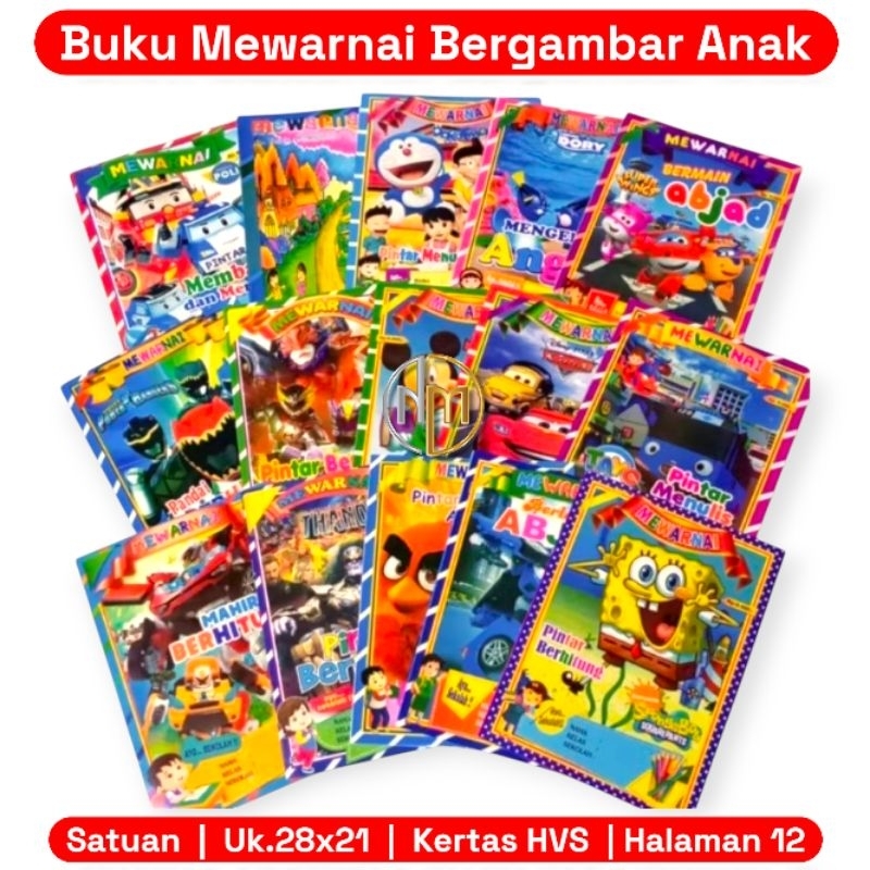 Buku Mewarnai Bergambar Anak Karakter Ukuran Besar