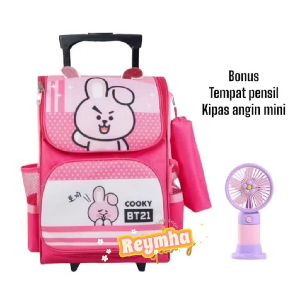 tas dorong anak sekolah SD motif bt21 - tas koper anak sekolah SD motif bt21 - tas troli anak sekola