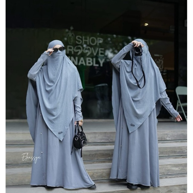 Set Setelan Gamis Abaya Fk French Khimar Cadar instan Daily Sherly Ori Brand Azda wanita muslimah sy