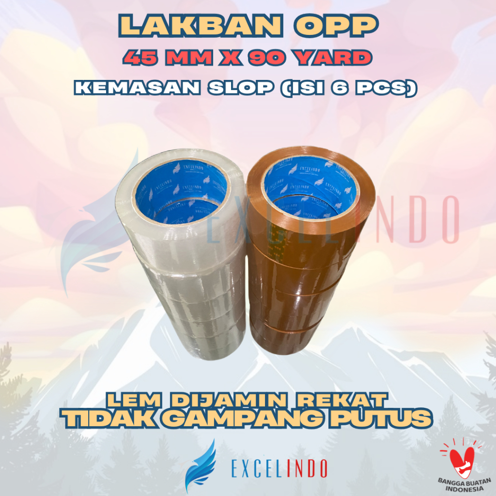 

(1 SLOP/6 BIJI) GROSIR Lakban Bening Coklat 45mm x 90 YARD merk Excelindo PREMIUM QUALITY