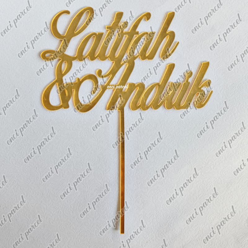 

topper custom tulisan nama hiasan kue bolu wedding nikah pernikahan bahan akrilik gold silver