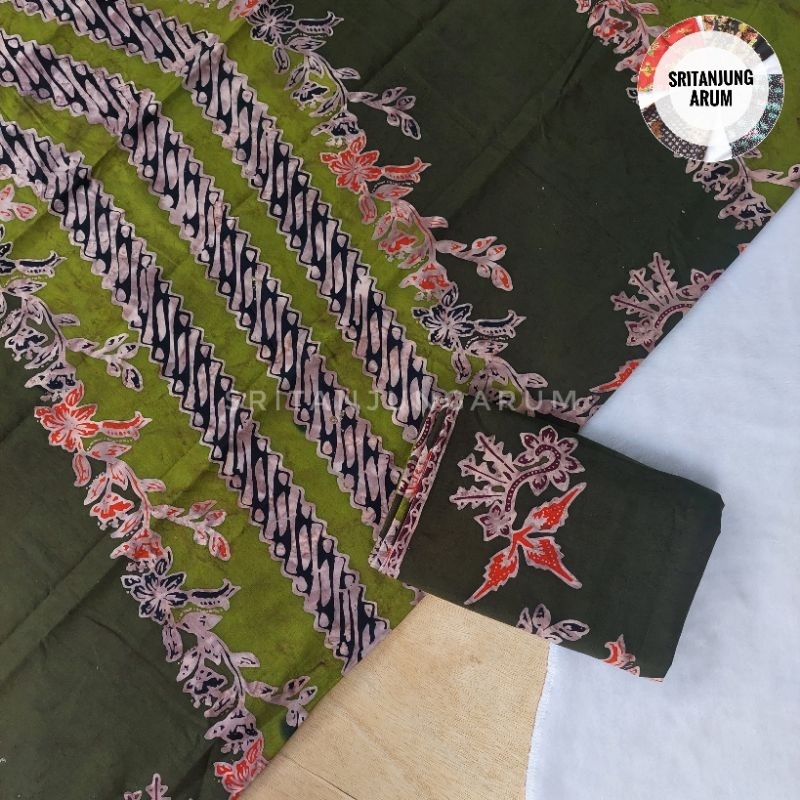 Kain Batik Premium Katun Batik Banyuwangi Semi Tulis Hijau Botol Motif Gajah Oling