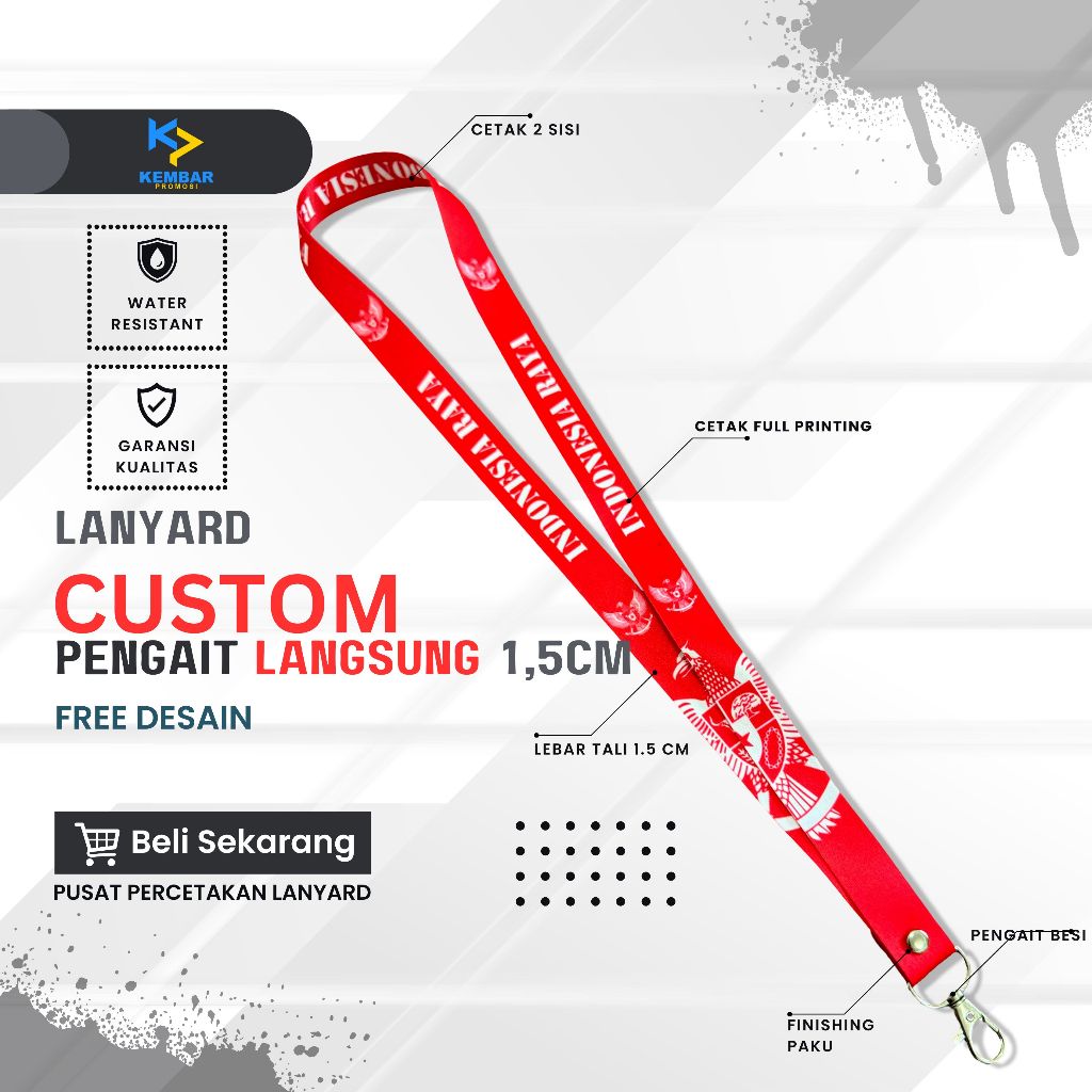 

Tali Lanyard Full Printing Kait Langsung | Tali 1,5cm