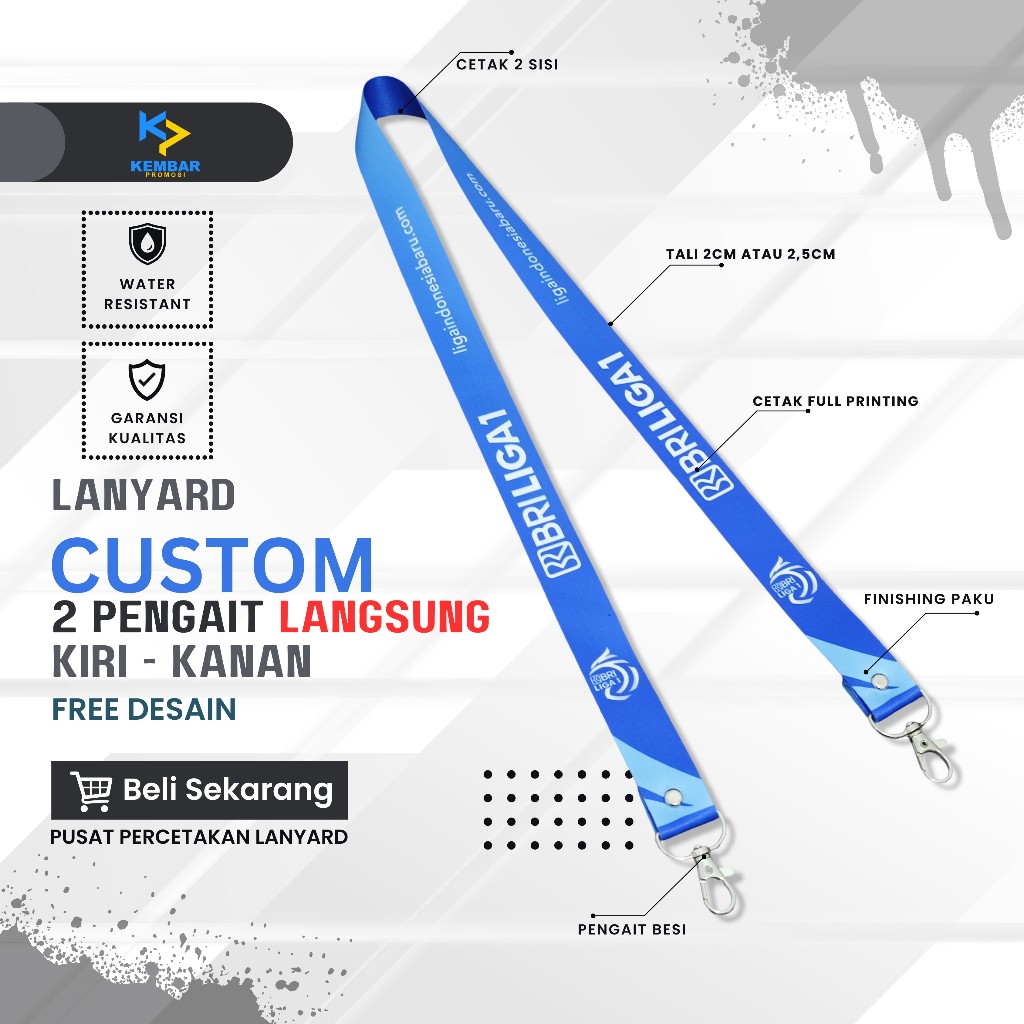 

Custom Lanyard Printing 2 Pengait Kiri - Kanan | Tali 2cm atau 2,5cm