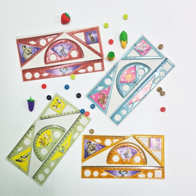 

Penggaris/Pengaris/Mistar/Ruler Plastik Set +Segitiga+Busur 1117
