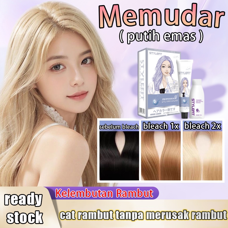 【COD】 STYLE FIT memudar Cat rambut putih emas 200ml keramas tak luntur，warna lebih menonjol(cat ramb