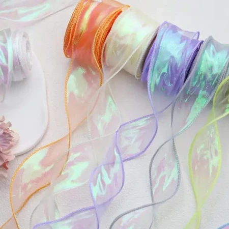 

[1Meter] Pita Hologram Tile Organdi Gelombang Ala Korea / Pita Glossy Ukuran 2.5 Cm Harga Meteran Untuk Pita Bucket Bunga