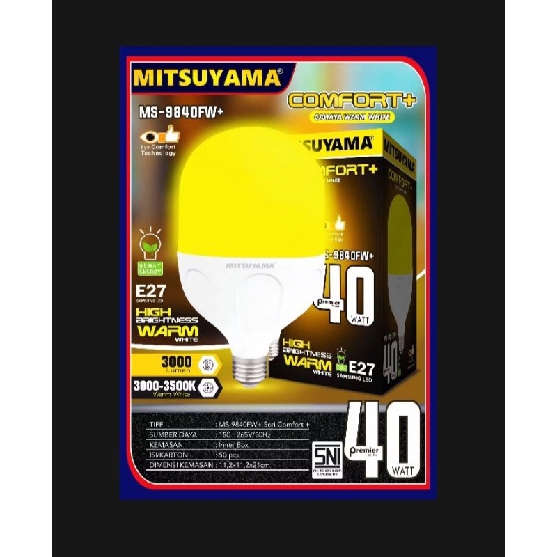 Bolham Lampu LED 40 Watt MITSUYAMA Premier VI COMFORT Cahaya Kuning