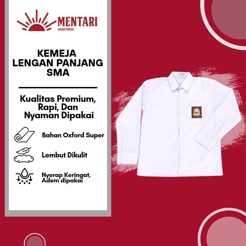 Kemeja Putih Osis Lengan Panjang SMA Seragam Sekolah Mentari