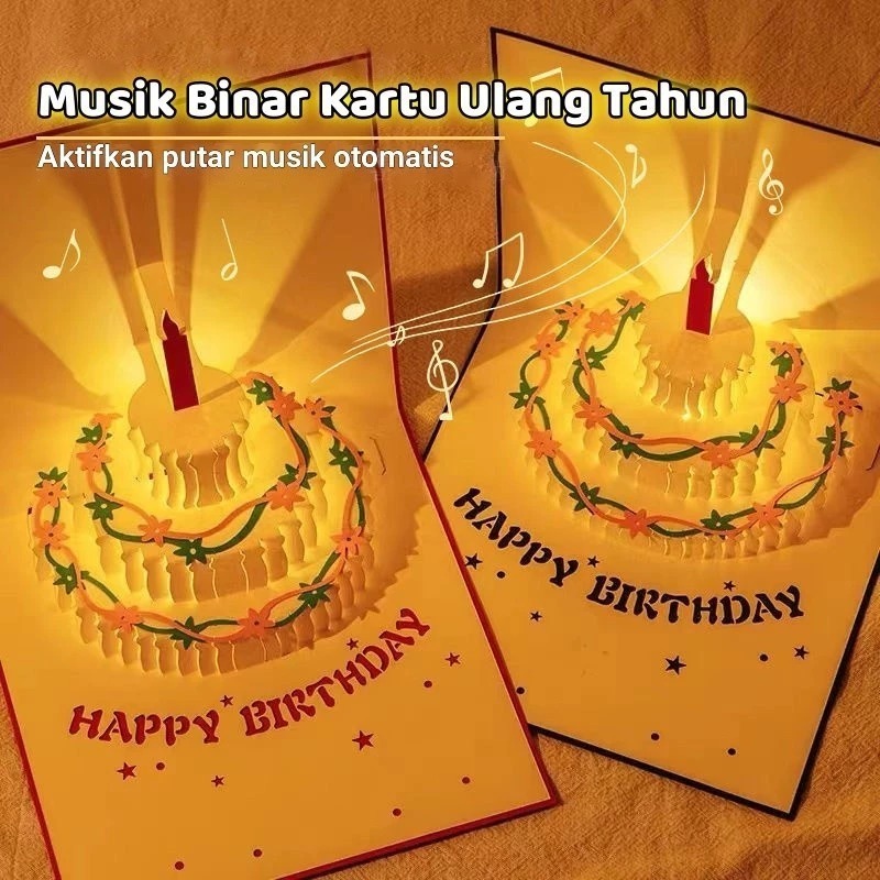 [toko snack jkt] 【Bisa COD】Kartu Ucapan Pop Up 3D Happy Birthday Card /Ada Lampu Dan Musik / Tulisan