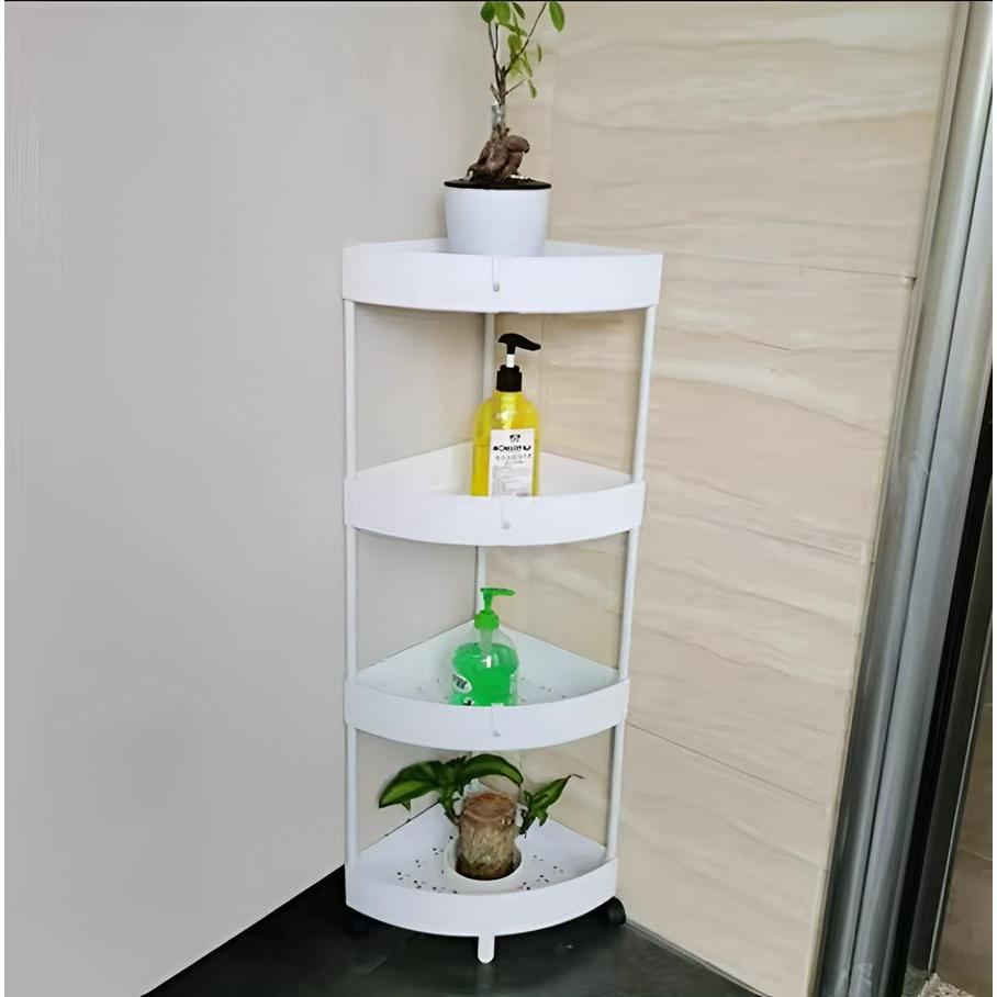 Rak Dapur / Rak Kamar Mandi Sudut Segitiga Plastik + Roda 4 Susun Serbaguna