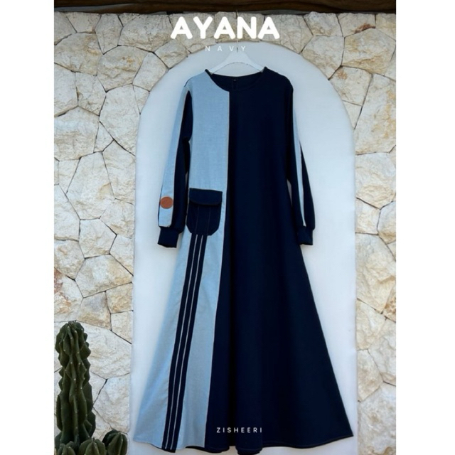Zisheeri Ayana Dress Sporty Repro Warna Abu dan Navy Kaos Polo Premium Gamis Muslimah Ada Size XS-5X