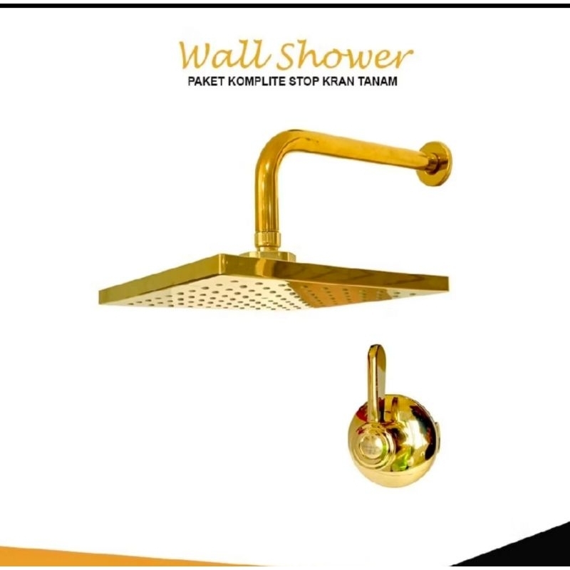 Paket wall shower set stainless gold + kran tanam gold / wall shower stainless set kran tanam gold