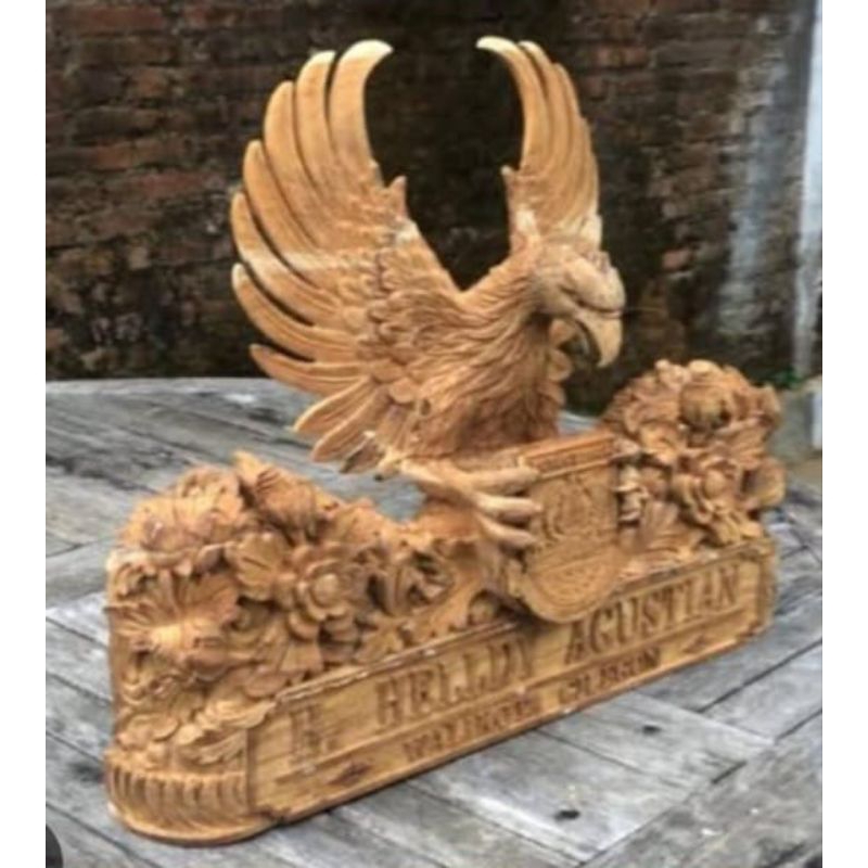 

(Dua musim) Papan nama kayu jati Garuda