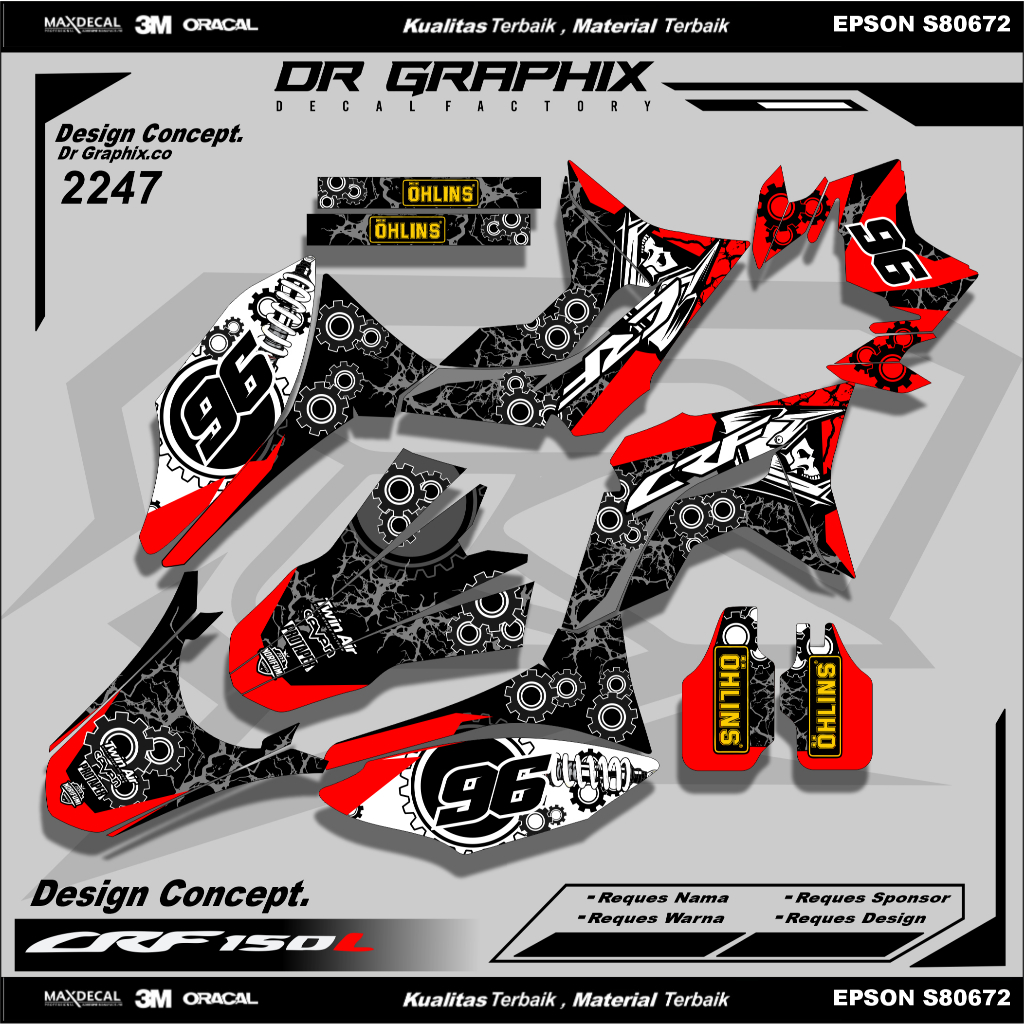 Decal Crf 150L Full Body Custom Warna Hitam Variasi Teknologi Supermoto Glossy Dan Doff