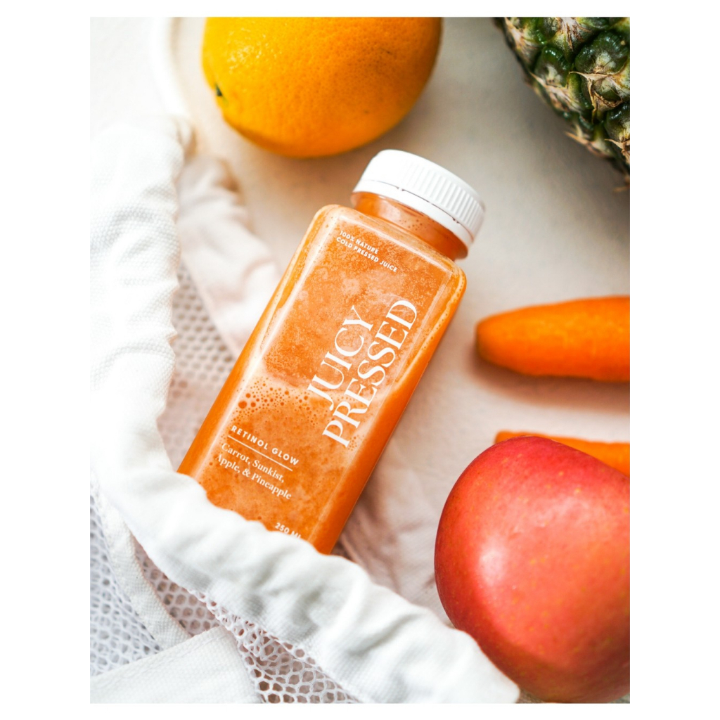 

Juicy Pressed Bandung - Retinol Glow (Wortel, Jeruk, Nanas, Apel) Cold Pressed Juice / Jus Detox 100% buah dan sayuran segar