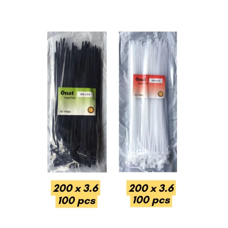 ONAT KABEL TIES | 200 x 3.6 | WARNA HITAM DAN PUTIH | 200 x 3.6 | TALI TIS PLASTIK PENGIKAT ISI 100 