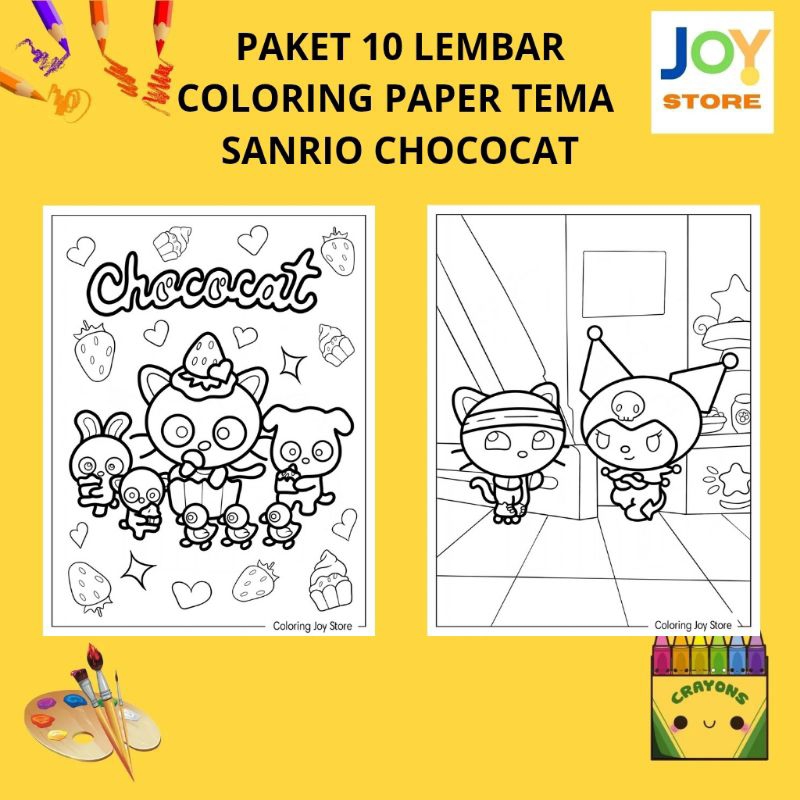 

PAKET 10 Lembar Kertas Gambar Mewarnai Tema Sanrio Chococat Ukuran A4 150 gsm - Coloring Paper 082