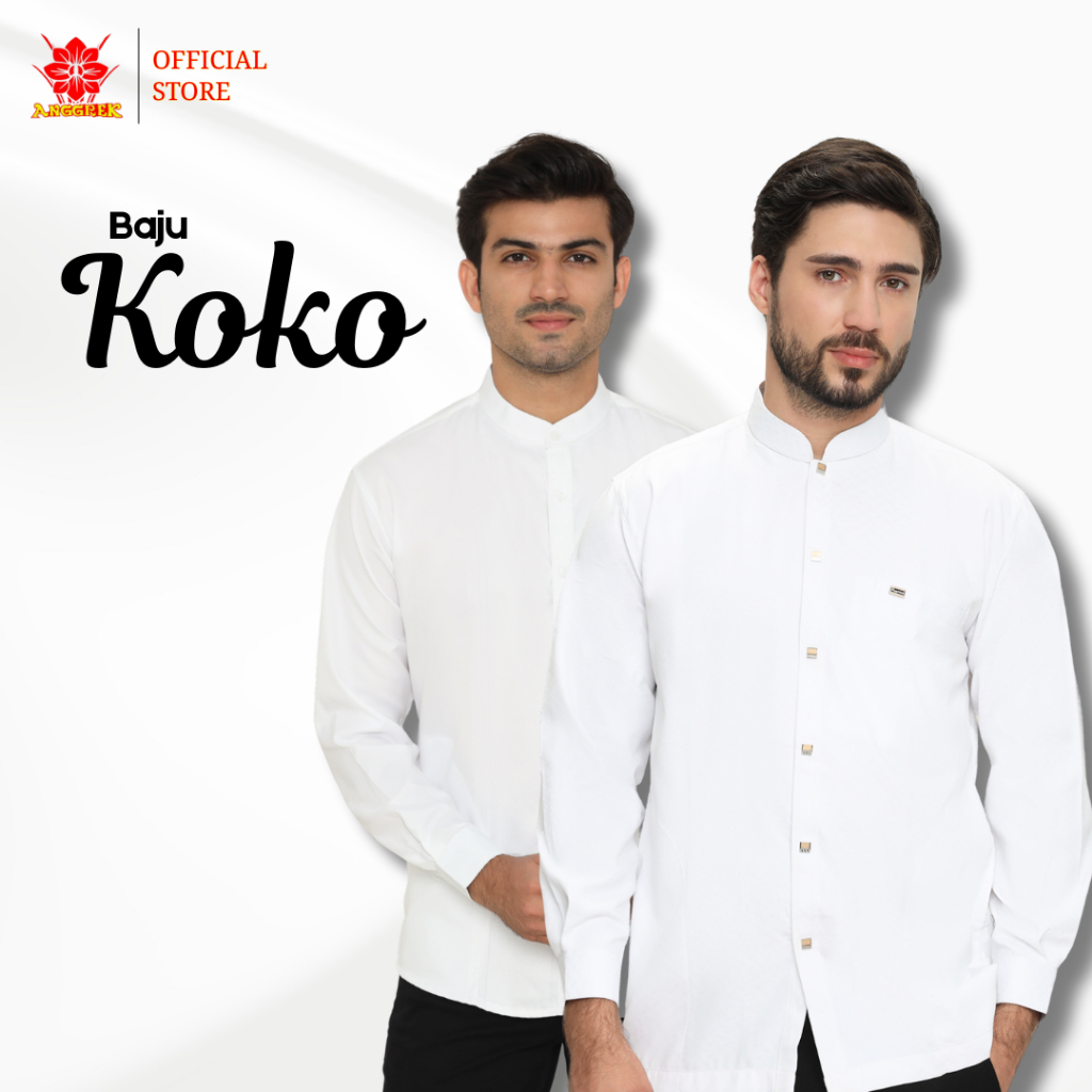 ANGGREK - Baju Koko Pria Putih Lengan Panjang Motif Bordir Kemeja Pria Polos Baju Taqwa Putih