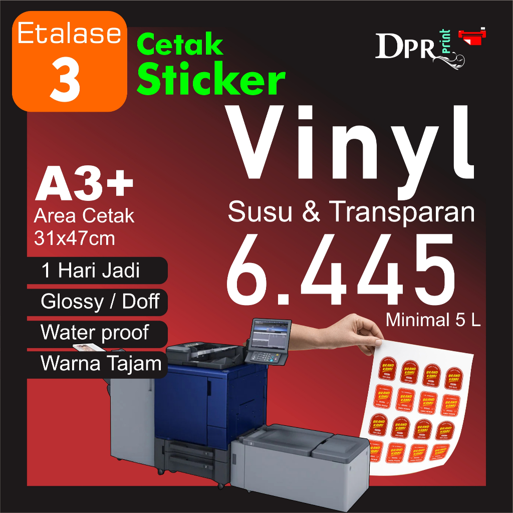 

Cetak Sticker Vinyl A3+ | Print Label anti air | Glossy