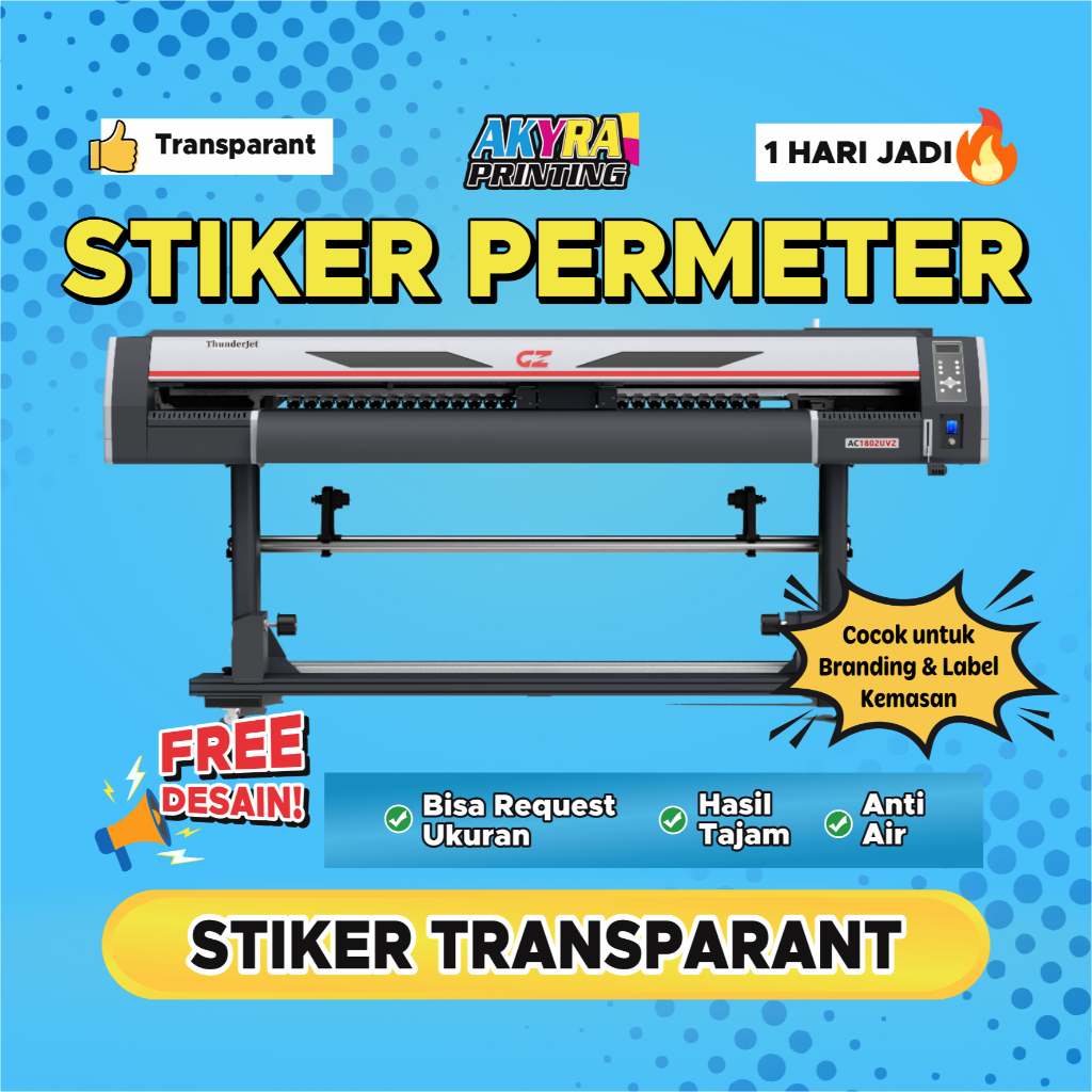 

Cetak Stiker Transparant Bening Permeter Anti Air untuk Branding & Kemasan - Bisa Request Desain
