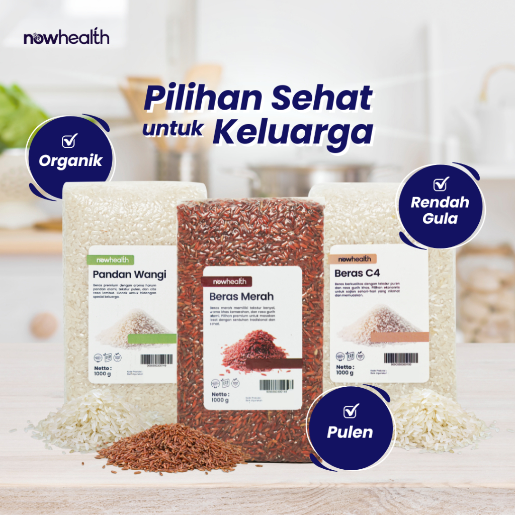 

Beras Organik 1 kg Merah Pandan Wangi C4 Original Nowhealth | Organic Rice Nasi Pulen Vacuum Premium