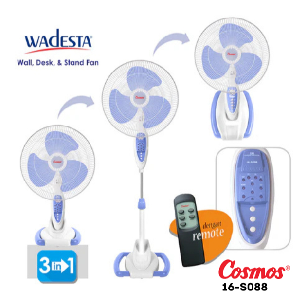 Kipas Angin Wadesta Cosmos 16-S088 3in1 + Remote Control (Wall , Desk , Stand)