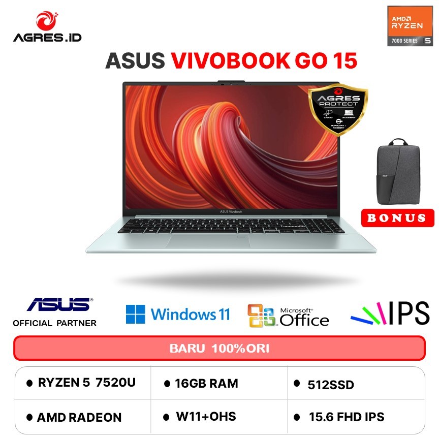 ASUS VIVOBOOK GO 15 E1504FA RYZEN 5 7520U 16GB 512GB W11+OHS 15.6FHD VIPS SILVER -VIPS5153M