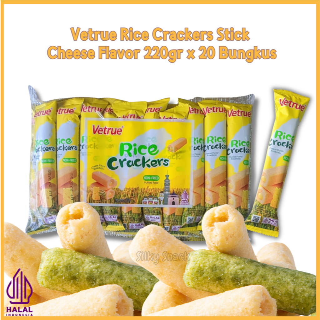 

Vetrue Rice Crackers Stick Vegetable & Cheese Flavor 220gr / Kerupuk Beras Stick 2 Varian Rasa Keju & Sayur