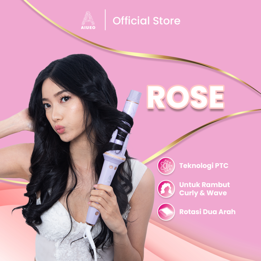 Catokan AIUEO Rose - 168 Curly Otomatis AIUEO - Alat Catok Curly Otomatis Keriting Rambut Otomatis K