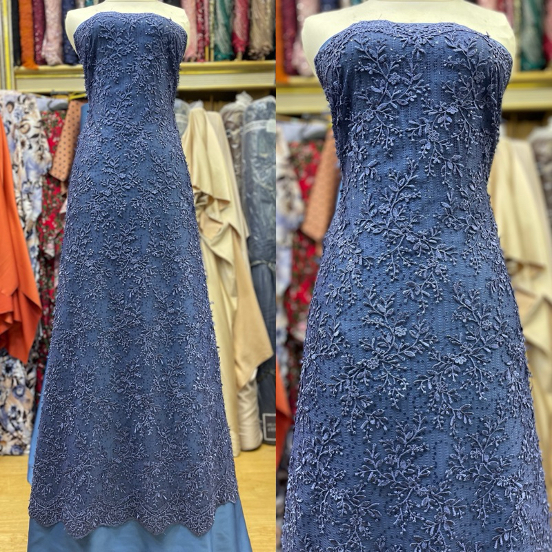 TYH kain tille chanels lolita 3d bunga timbul with payet squeen/bahan brukat kebaya pesta/wedding