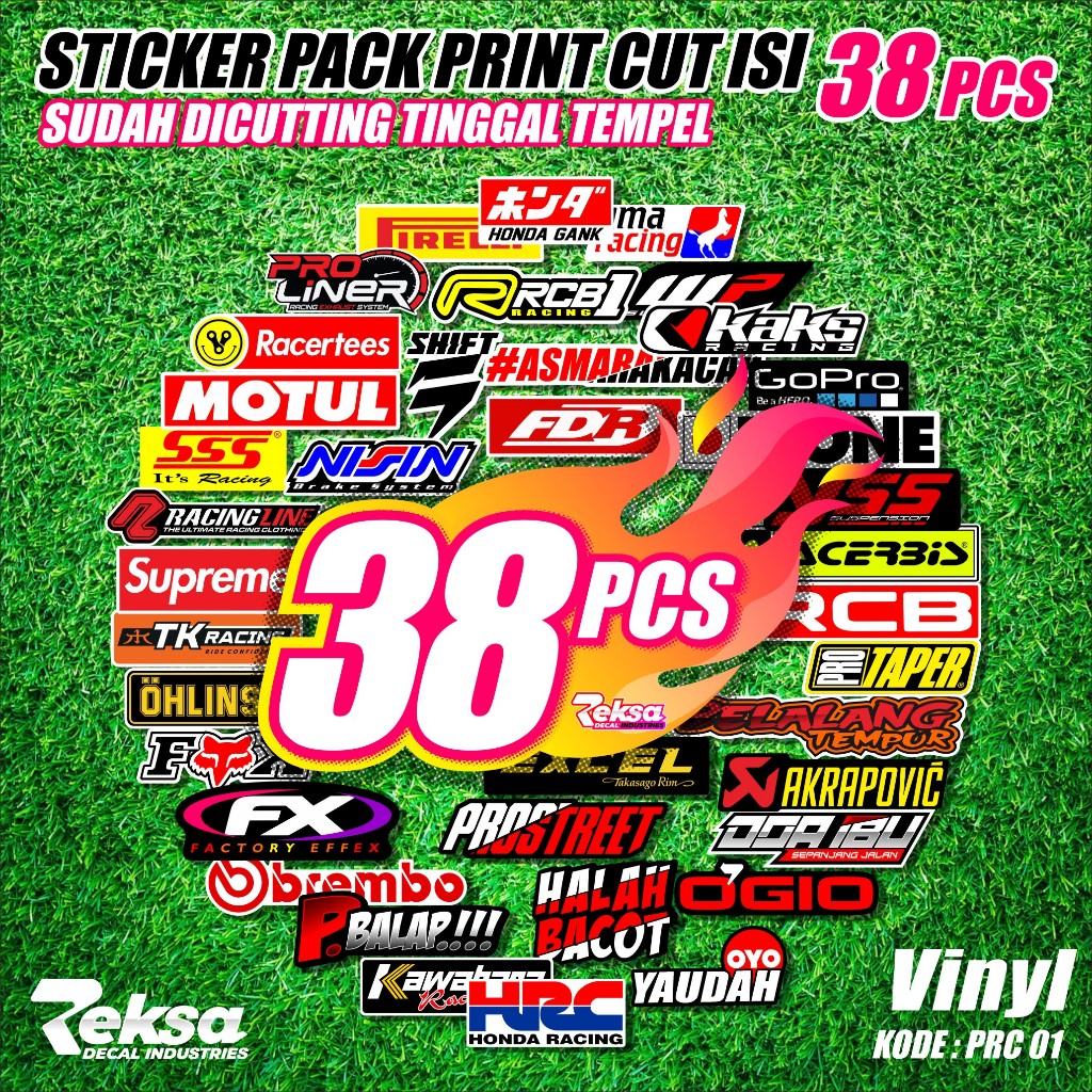 

38 Lembar Sticker Racing / Sticker pack / Sticker Sponsor / Sticker Motor / Sticker Kecil2 cocok buat Motor Mobil Hp Laptop Helm Hologram Pelangi Vinyl Putih RI.PRC01