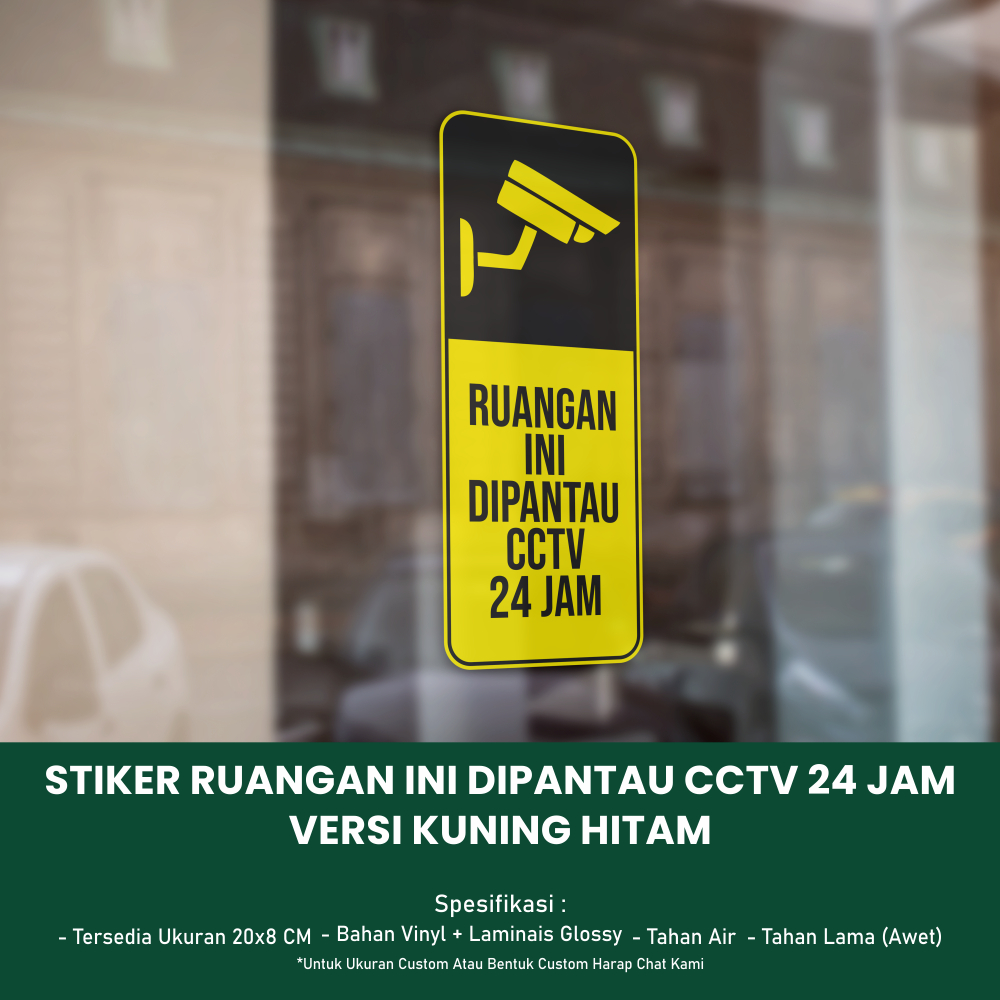 

Stiker Ruangan Ini Dipantau CCTV 24 Jam Ukuran 20x8 CM - Versi Kuning Hitam *Vinyl + Laminasi Glossy *051
