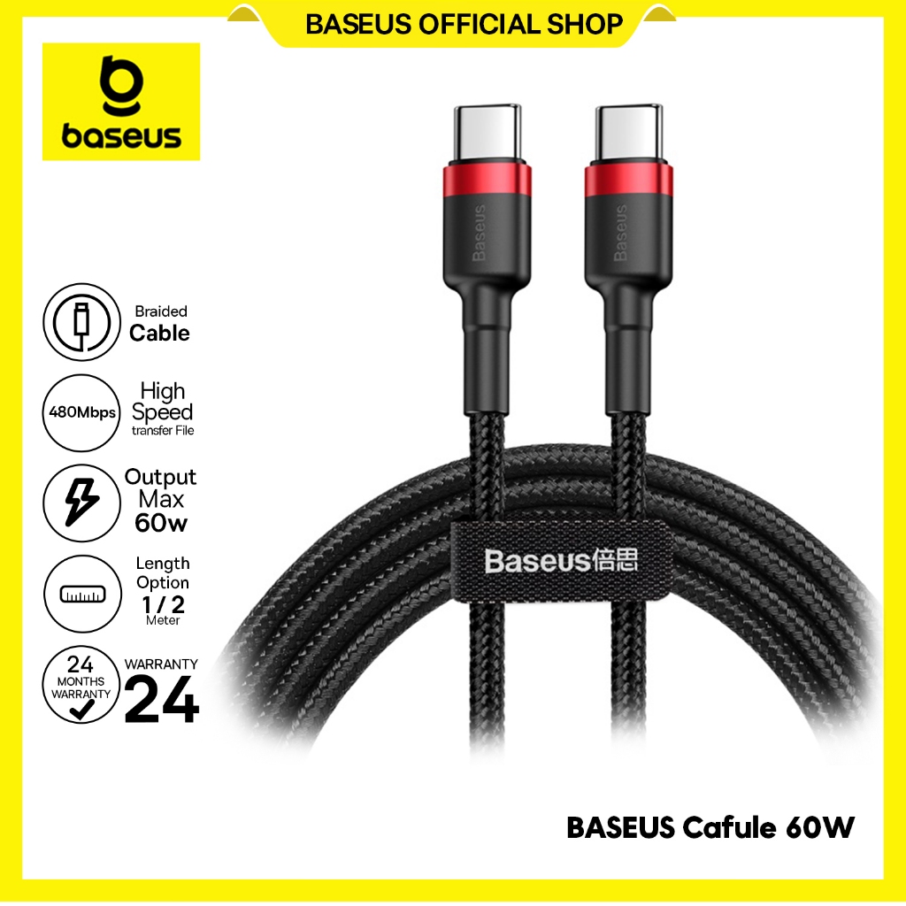 Baseus Kabel Data Cafule  Type-C to Type-C PD 2.0 60W Fast Charging 20V 3A 1M for Android
