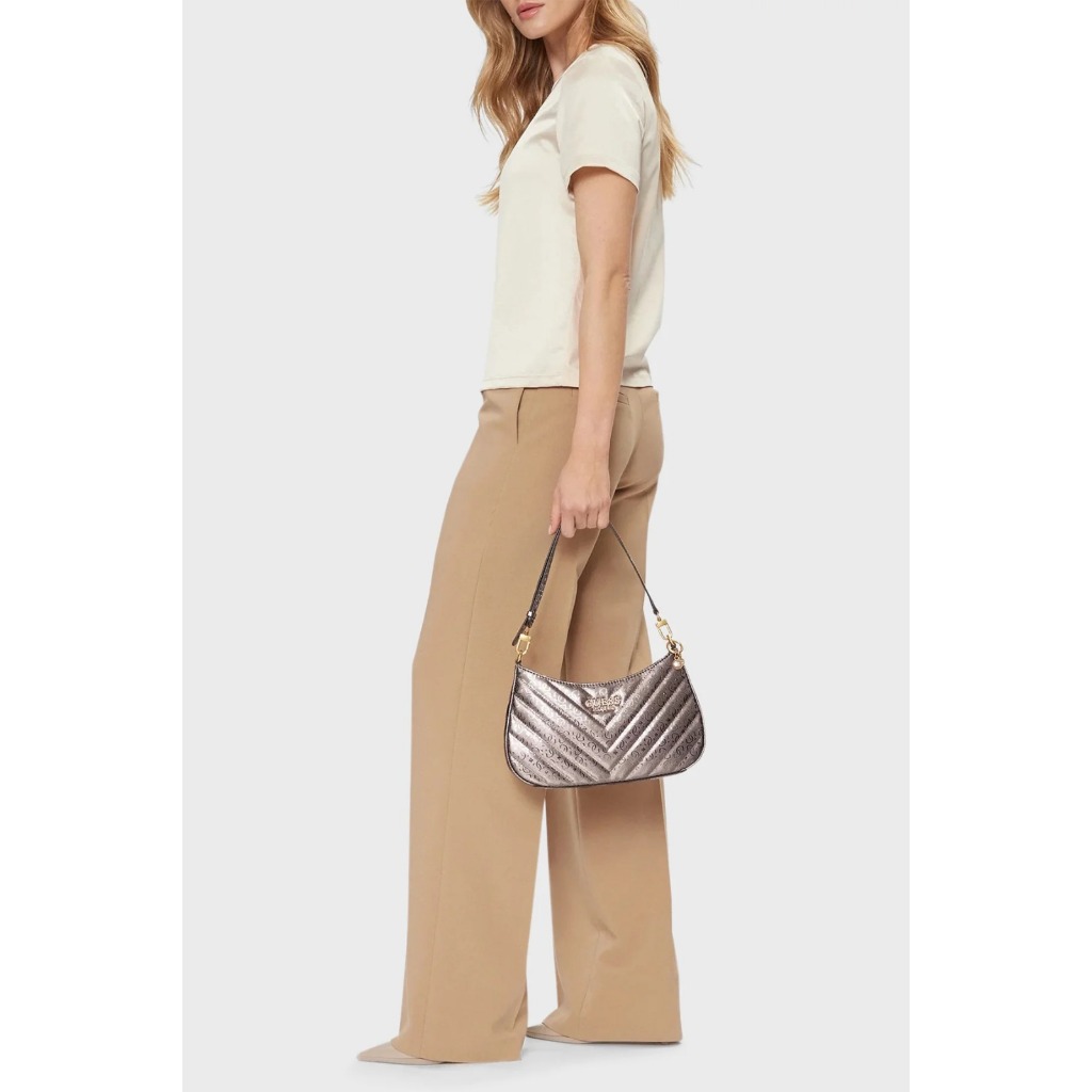 ORIGINAL ✅ GUESS - JANIA TOP ZIP SHOULDER BAG / PEWTER (NO Dustbag No Paperbag)