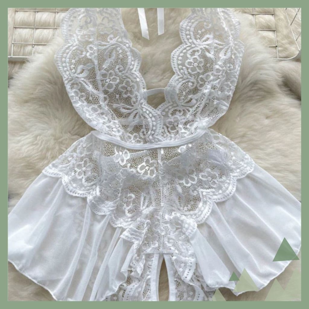 LINGERIE JUMPSUIT OPEN WANITA TRANSPARAN V NECK