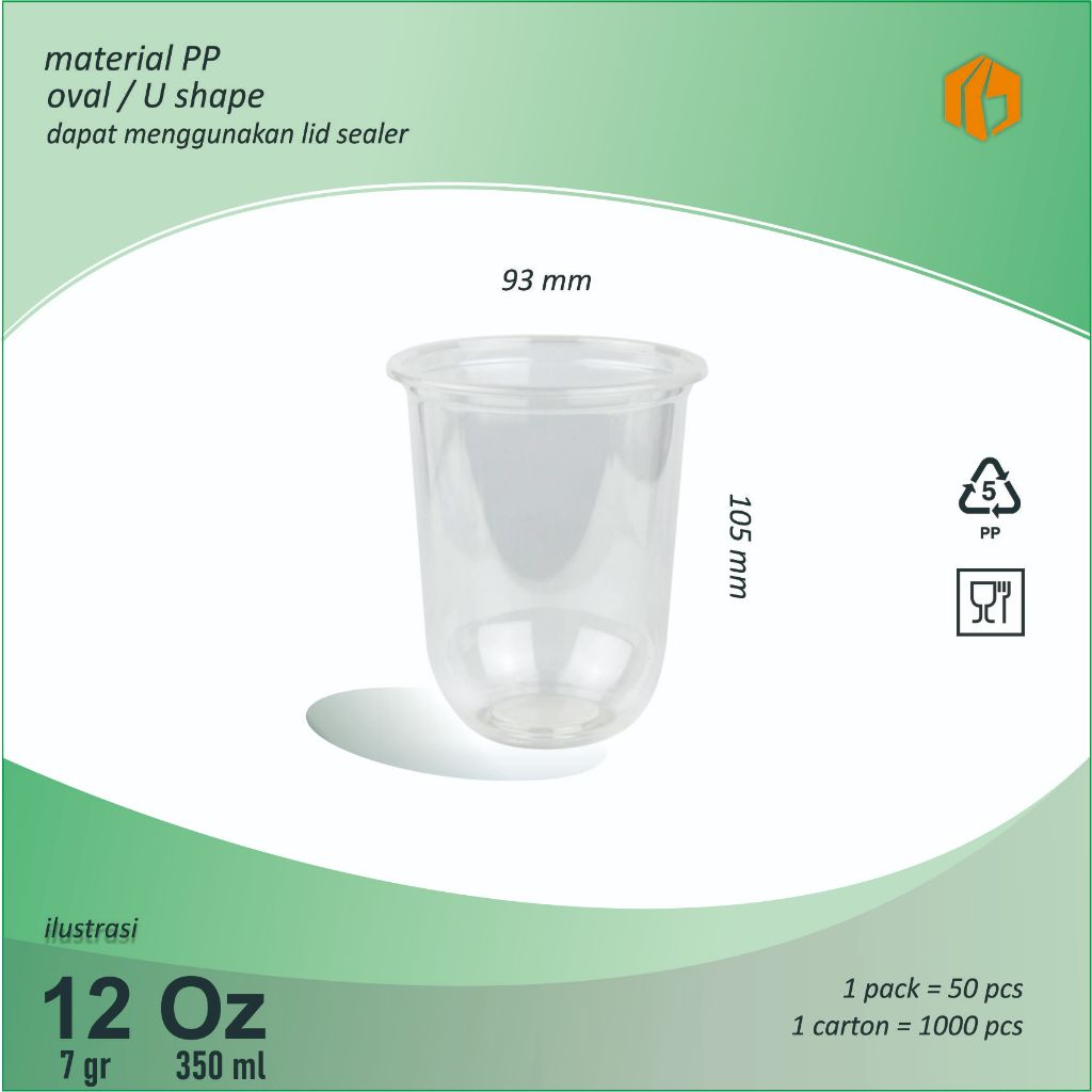 Gelas Kemasan / Gelas Plastik / Cup plastik PP 12-14-16-22 Oz OVAL - POLYCUP