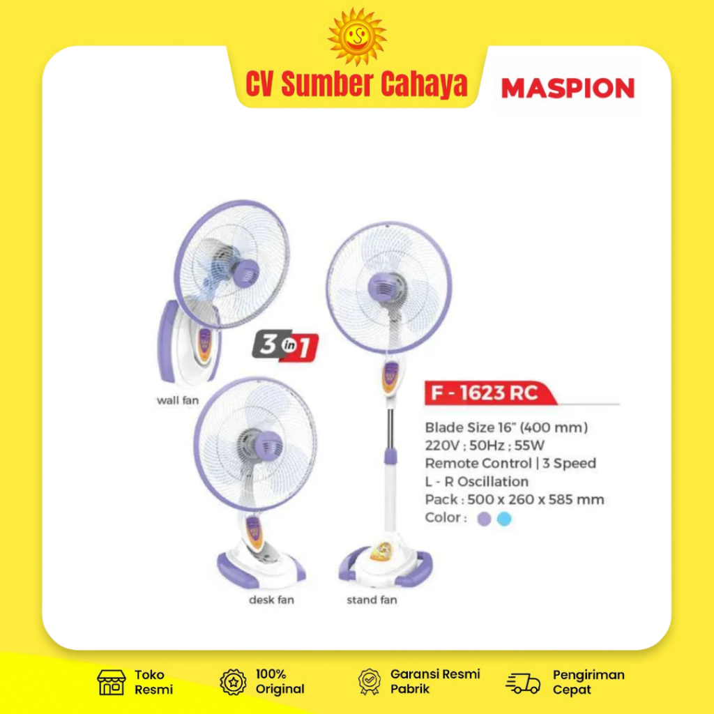 Maspion Kipas Angin Berdiri 16" Remote Control 3in1 F1623 RC F-1623RC