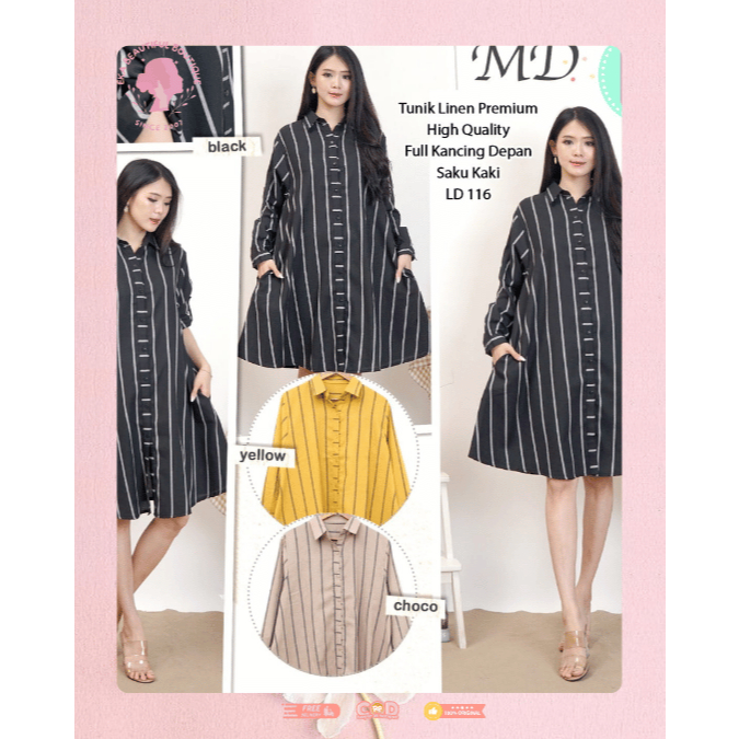 Tunik Linen Premium Wanita – Full Kancing Depan, Saku Kaki, LD 116, High Quality & Nyaman