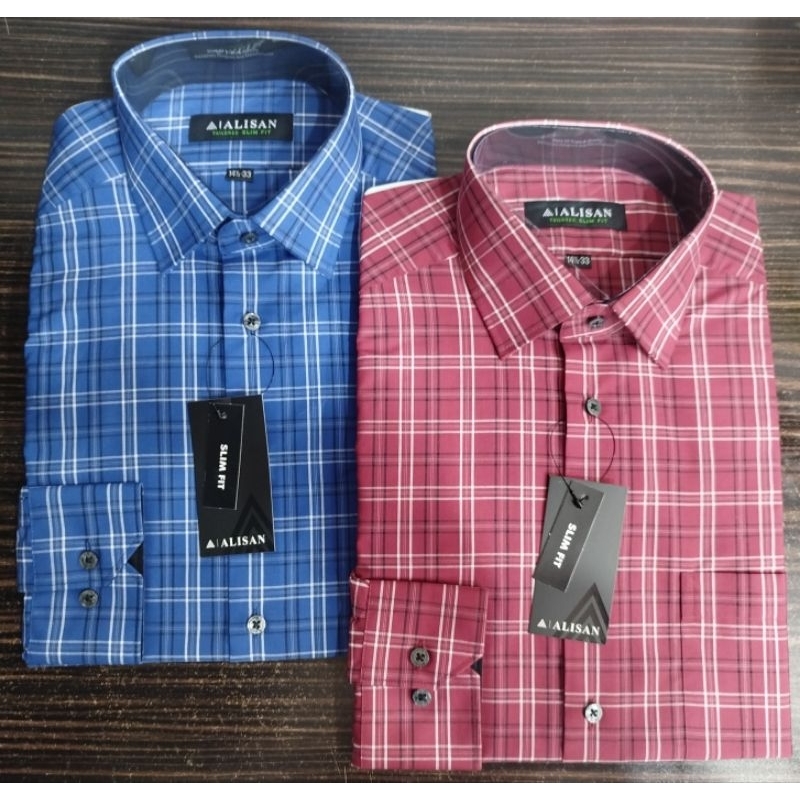 Alisan Kemeja Motif Kotak Lengan Panjang Slimfit