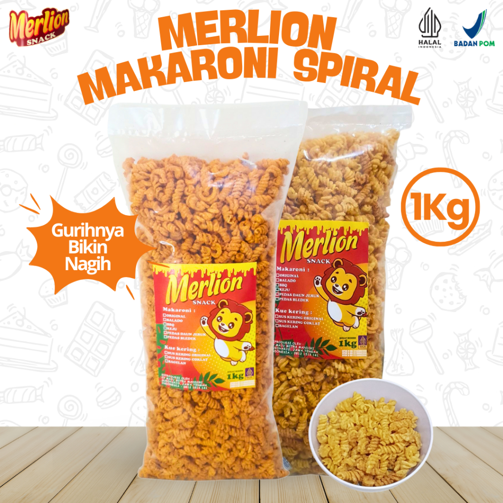 

MAKARONI SPIRAL 1 BALL 1 KG CAMILAN GURIH PEDAS DAUN JERUK DAN ORIGINAL RENYAH NAGIH FULL BUMBU